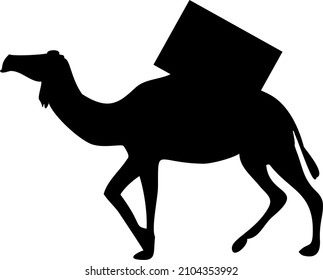 Kamelvektorsilhouette. Seidenstraßensymbol. Wüstenschiff. Die Karawane. Kamelfracht.