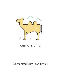 Camel vector thin line icon. Colored isolated symbol. Logo template for riding tour, element for travel agency products, tour brochure, excursion banner. Simple mono linear modern design.