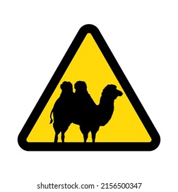 Camel ,warning yellow triangular sign isolated on white background,vector illustration