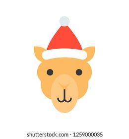 camel wearing santa hat, flat icon design