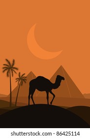 Camel in wild Africa pyramid landscape illustration