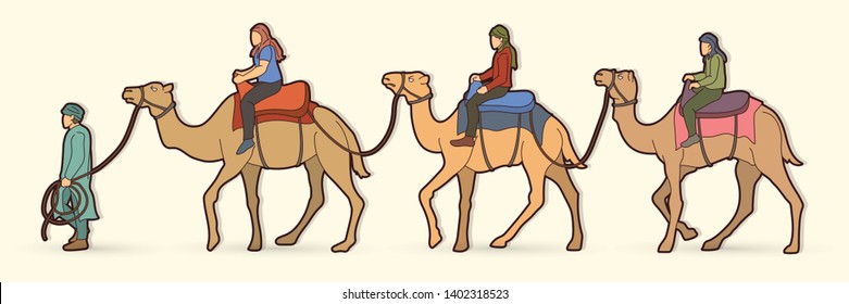 Cameleer with camels cartoon graphic vector