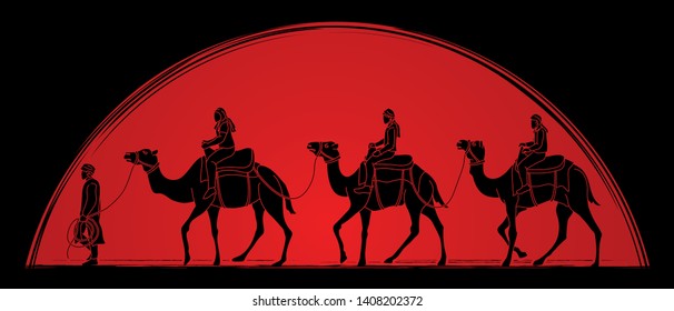 Cameleer with camels cartoon graphic vector