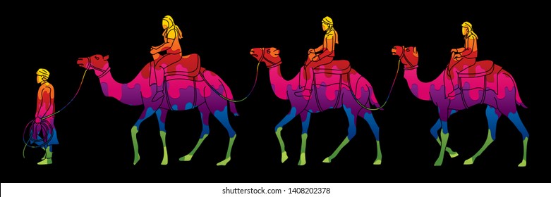 Cameleer with camels cartoon graphic vector