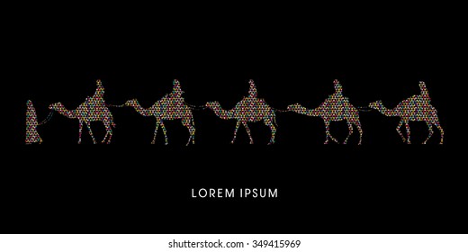 Cameleer with camels designed using colorful triangle mosaic graphic vector