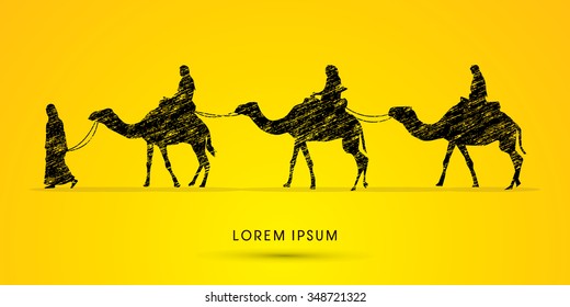 Cameleer with camels designed using grunge brush graphic vector