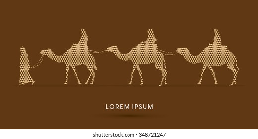 Cameleer with camels designed using line triangle pattern graphic vector