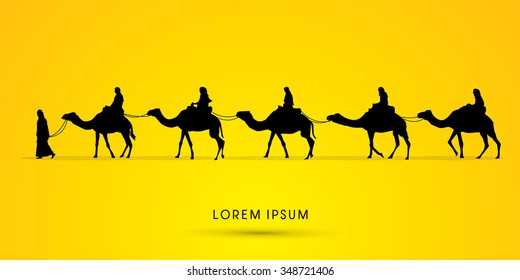 Cameleer with camels silhouette graphic vector