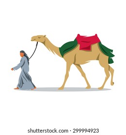 Cameleer sign. Arab Bedouin and Camel. Desert Tourism to Egypt. Vector Illustration. Branding Identity Corporate logo design template Isolated on a white background