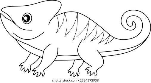 Cameleon line art vector for coloring book page.