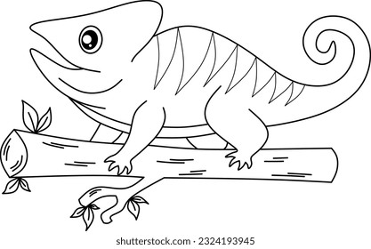 Cameleon line art vector for coloring book page.