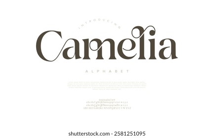 Camelia typography beauty fashion elegant minimalist serif italic fonts decorative wedding vintage retro logos. Minimal luxury font alphabet logo. Vector illustration