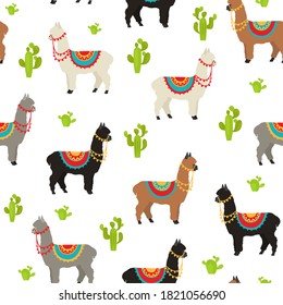 Camelids family collection. Alpaca graphic design. Vector illustration