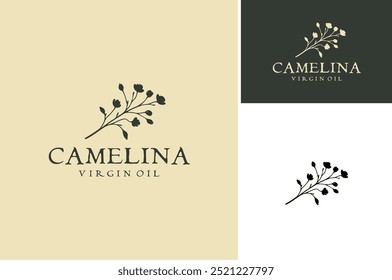 Silhueta de flor de camelina para a beleza Natural Essential Oil ou Sativa Plant Farm Garden logo design