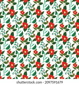 Camellia With Branch Seamless Pattern Design