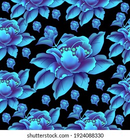 Camellia exotic flower. Seamless pattern in Chinese style. Use printed materials, signs, objects, websites, maps. 