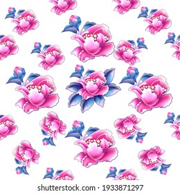 Camellia exotic flower. Seamless pattern in Chinese style. Vector illustration. Use printed materials, signs, objects, websites, maps.