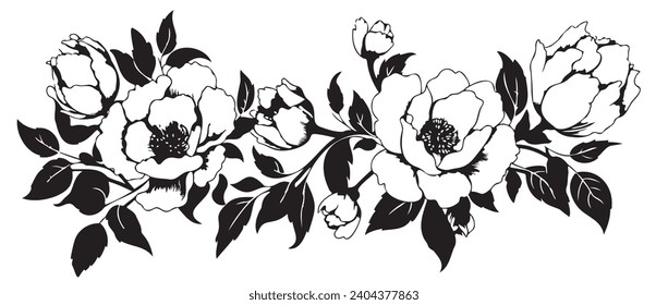 camellia Floral Silhouette: Traditional Chinese Painting in Vector Art