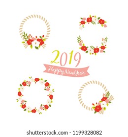 Camellia flower frame illustration set