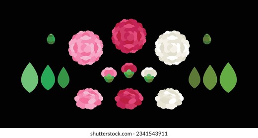 Camellia Flower geometric icon set