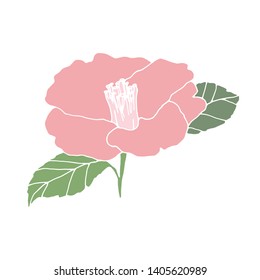 Camellia flower hand drawn illustration. Line-art flower drawing. Blooming detailed flower. Elements for design. Floral background.