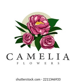 camellia flower logo brand design vector