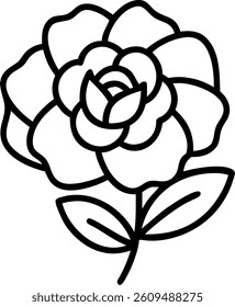 Camellia Flower Outline Style with Soft Overlapping Petals Vector Silhouette Design