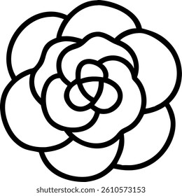 Camellia Flower Outline Style with Soft Overlapping Petals Vector Silhouette Design