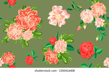 Camellia flower pattern. Cartoon illustration of camellia flower vector pattern for web design
