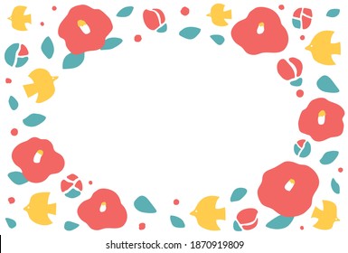 Camellia flower pattern vector frame.