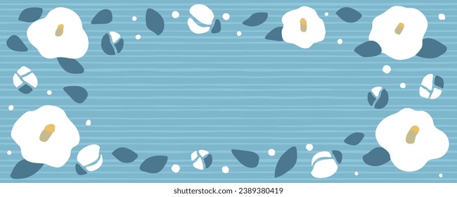 Camellia flower pattern vector frame.
