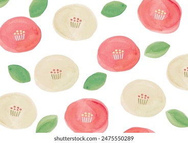 Camellia flower pattern watercolor painting