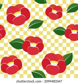 Camellia flower seamless pattern illustration in watercolor style (background, vector)