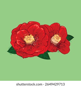 Camellia flower vector illustration in flat style. Ideal for floral designs, nature themes, cosmetics, and packaging. Scalable EPS for print and digital use.