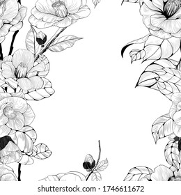 Camellia flower. Vector illustration. Seamless pattern. Perfumery and cosmetic plants. Wallpaper.  