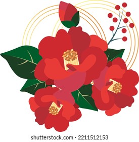 Camellia flowers blooming in the Asian oriental winter traditional decoration
