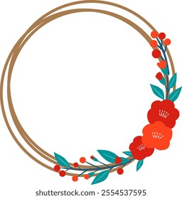 Camellia flowers with leaves wreath for decoration on Chinese new year, Japanese new year and celebration event.