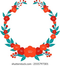 Camellia flowers with leaves wreath for decoration on Chinese new year, Japanese new year and celebration event.