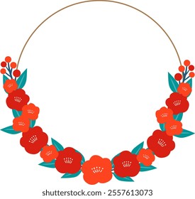 Camellia flowers with leaves wreath for decoration on Chinese new year, Japanese new year and celebration event.
