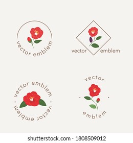 Camellia flowers vector emblem design template set