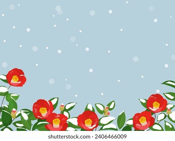 Camellia frame background blooming in the snow