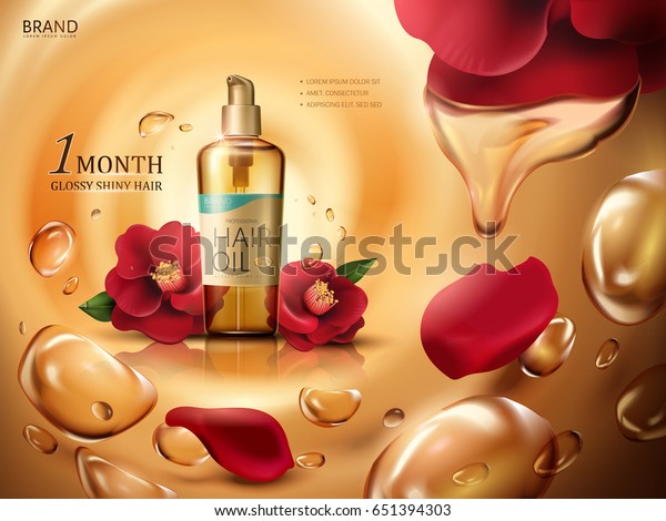 Camellia Hair Oil Contained Bottle Red Stock Vector Royalty Free
