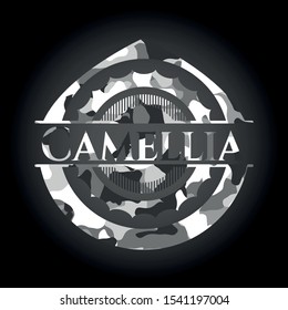 Camellia on grey camouflaged pattern
