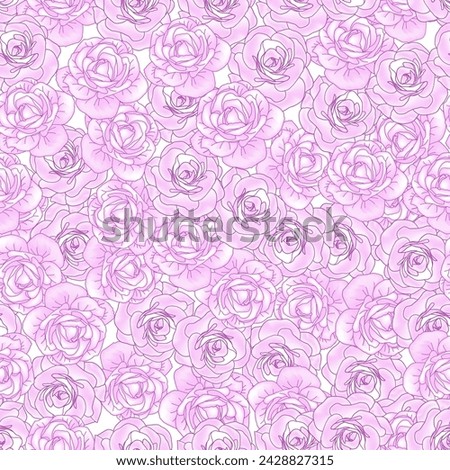 Camellia pink flower seamless pattern. Delicate rose flower head for spring, girly background. Vector illustration for textile, scrapbook, fabric, wallpaper, card, invite