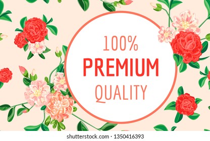 Camellia premium quality concept banner. Cartoon illustration of camellia premium quality vector concept banner for web design