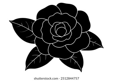 Camellia Silhouette vector illustration with white background. Black and white art.