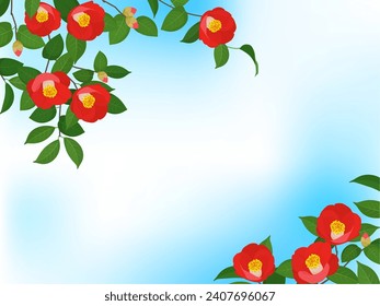 Camellia and winter sky background frame