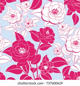 Camellias pattern. Vector seamless texture.