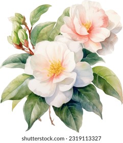 Ilustración la acuarela Camellias