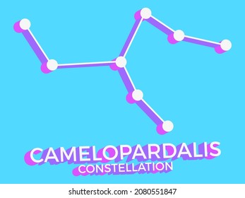 Camelopardalis constellation 3d symbol. Constellation icon in isometric style on blue background. Cluster of stars and galaxies. Vector illustration